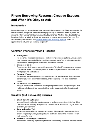 Phone Borrowing Reasons