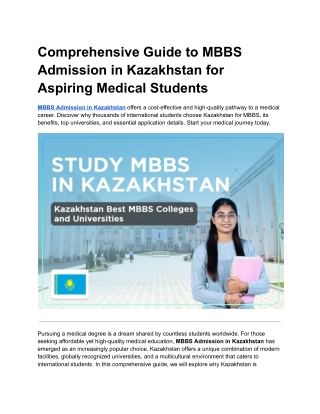 Comprehensive Guide to MBBS Admission in Kazakhstan for Aspiring Medical Students