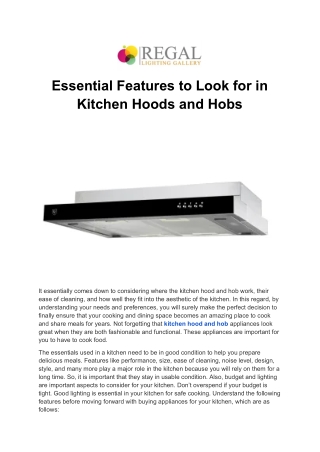 Essential Features to Look for in Kitchen Hoods and Hobs