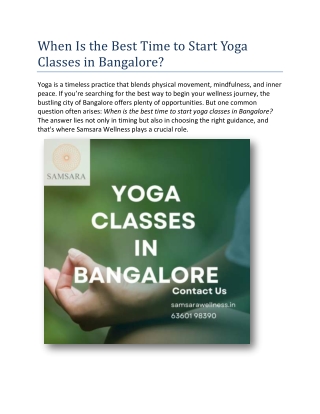 When Is the Best Time to Start Yoga Classes in Bangalore