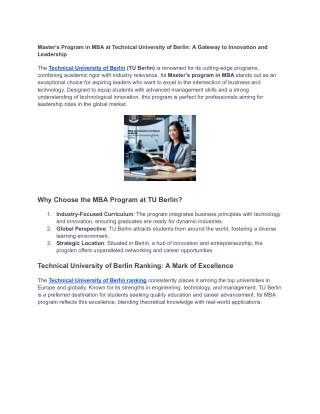 _MBA at Technical University of Berlin