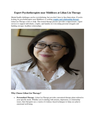 Expert Psychotherapists Near Middlesex At Lilian Lin Therapy