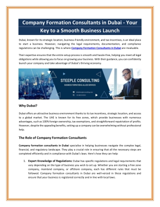 Company Formation Consultants in Dubai - Your Key to a Smooth Business Launch