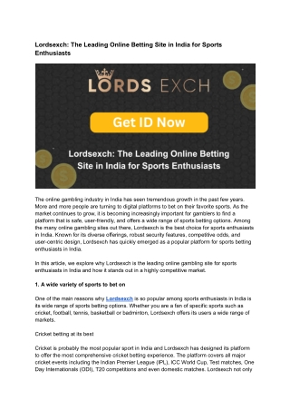 Lordsexch_ The Leading Online Betting Site in India for Sports Enthusiasts