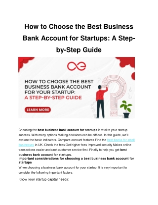 How to Choose the Best Business Bank Account for Startups: A Step-by-Step Guide