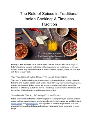 The Role of Spices in Traditional Indian Cooking_ A Timeless Tradition