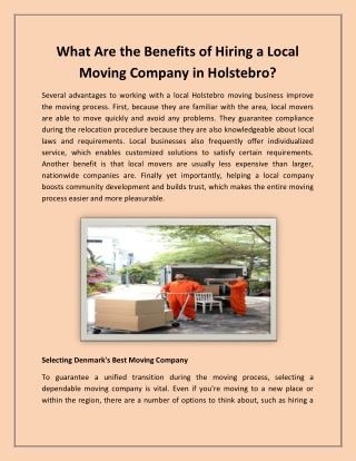 What Are the Benefits of Hiring a Local Moving Company in Holstebro?