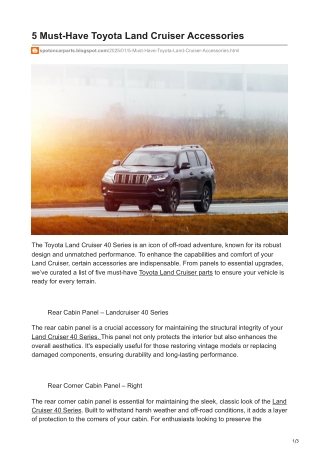 5 Essential Toyota Land Cruiser Parts & Accessories You Need