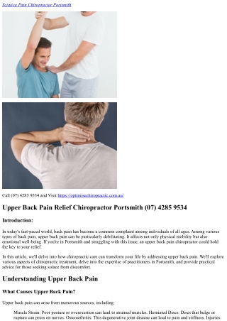 Upper Back Pain Relief Chiropractor Portsmith (07) 4285 9534