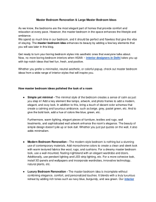 Master Bedroom Renovation & Large Master Bedroom Ideas