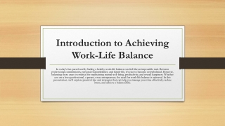 Introduction to Achieving Work-Life Balance