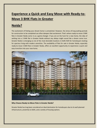 Experience a Quick and Easy Move with Ready-to-Move 3 BHK Flats in Greater  Noid