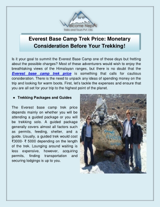 Everest Base Camp Trek Price Monetary Consideration Before Your Trekking!