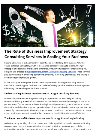 The Role of Business Improvement Strategy Consulting Services in Scaling Your Bu