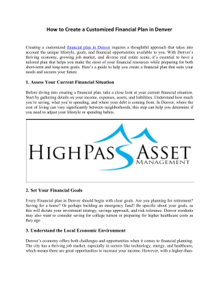 How to Create a Customized Financial Plan in Denver