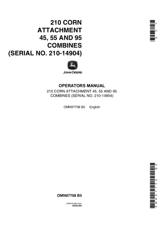 John Deere 210 Corn Attachment for 45 55 and 95 Combines Operator’s Manual Instant Download (PIN210-14904) (Publication