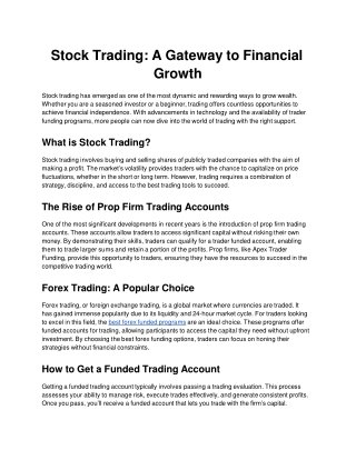 Stock Trading: A Gateway to Financial Growth