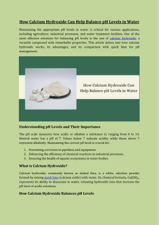 How Calcium Hydroxide Can Help Balance pH Levels in Water