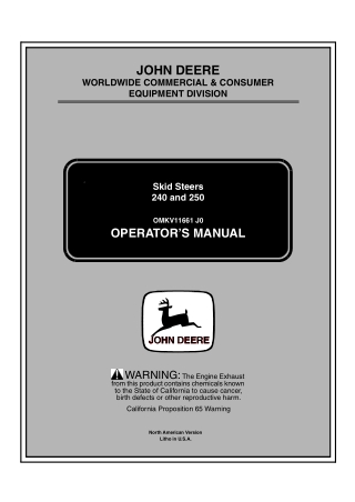 John Deere 240 and 250 Skid Steers Operator’s Manual Instant Download (PIN240140001- 250150001-) (Publication No.OMKV116