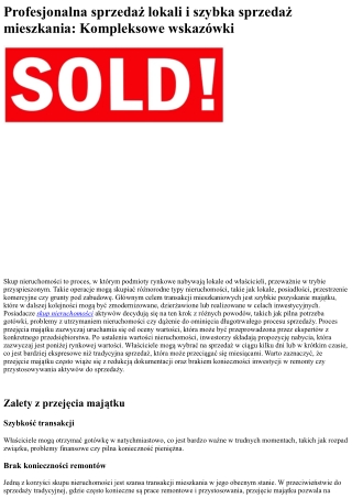 Skup nieruchomości: Transakcje mieszkaniowe i ekspresowa realizacja transakcji