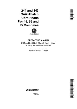 John Deere 244 and 343 Quik-Thatch Corn Heads for 45 55 and 95 Combines Operator’s Manual Instant Download (Publication