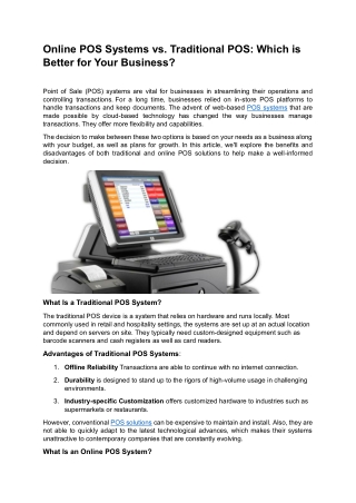 Online POS Systems vs