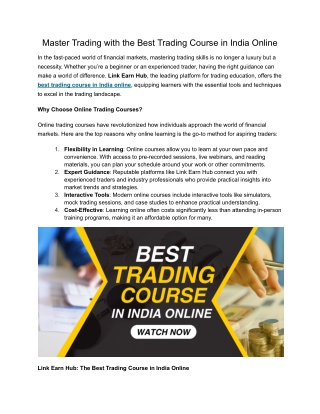 Master Trading with the Best Trading Course in India Online