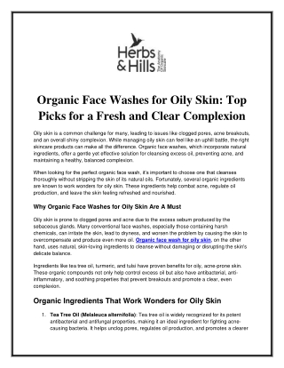 Organic Face Washes for Oily Skin_ Top Picks for a Fresh and Clear Complexion