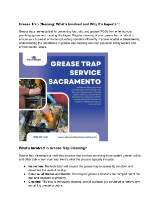 Grease Trap Cleaning: What’s Involved and Why It’s Important
