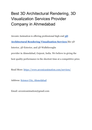 Best 3D Architectural Rendering, 3D Visualization Services Provider Company in Ahmedabad