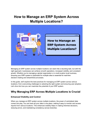 How to Manage an ERP System Across Multiple Locations?
