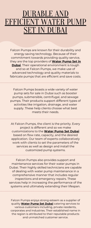 Durable and Efficient Water Pump Set in Dubai
