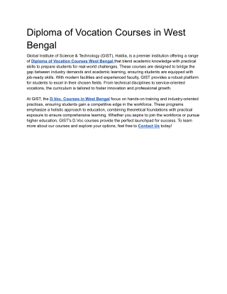 Diploma of Vocation Courses in West Bengal
