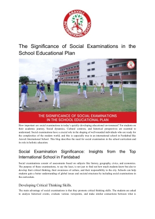 The Significance of Social Examinations in the School Educational Plan