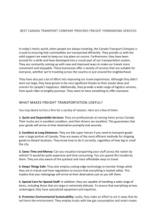 BEST CANADA TRANSPORT COMPANY | NFFI