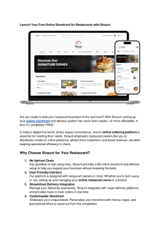 Launch Your Free Online Storefront for Restaurants with Straunt