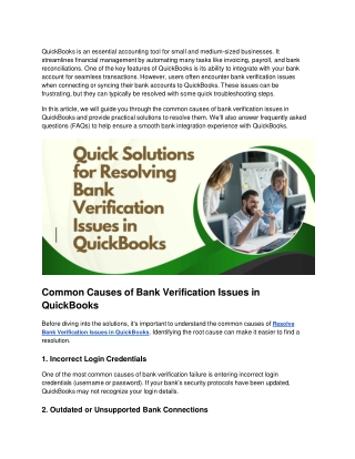 Quick Solutions for Resolving Bank Verification Issues in QuickBooks