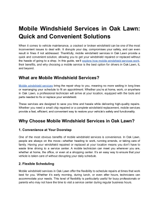 Mobile Windshield Services in Oak Lawn_ Quick and Convenient Solutions