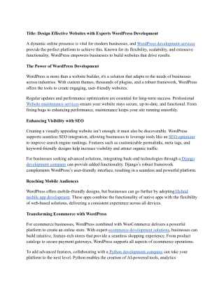 Design Effective Websites with Experts WordPress Development