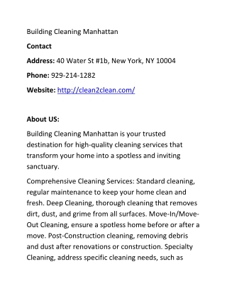 Building Cleaning Manhattan