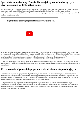 Auto serwis. Porady dla specjalisty samochodowego: jak utrzymać pojazd w doskona