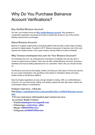 Why Do You Purchase Bainance Account Verifications