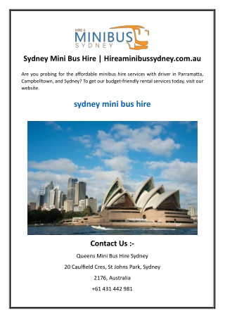 Sydney Mini Bus Hire  Hireaminibussydney.com.au