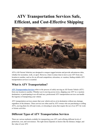 ATV Transportation Services Safe, Efficient, and Cost-Effective Shipping