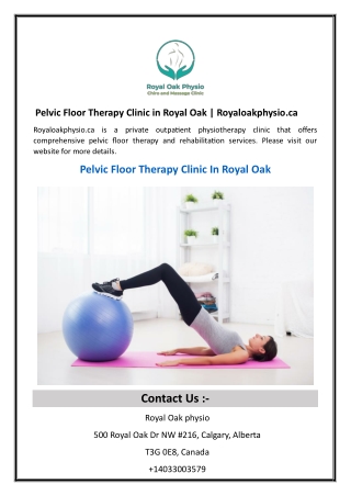 Pelvic Floor Therapy Clinic in Royal Oak  Royaloakphysio.ca