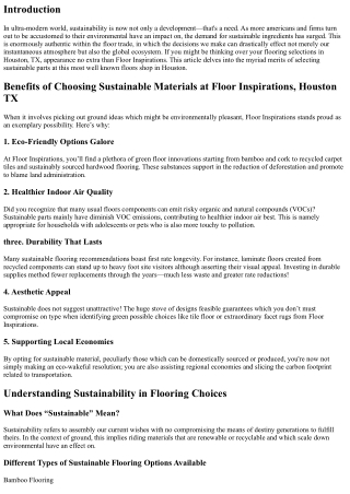 Benefits of Choosing Sustainable Materials at Floor Inspirations, Houston TX