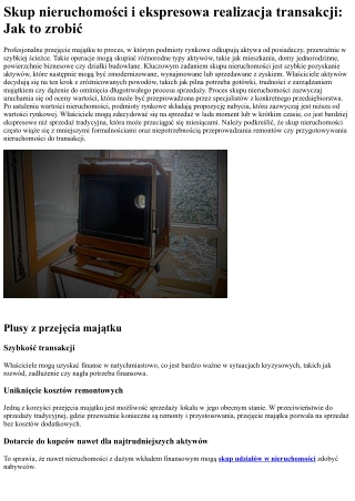 Szybka sprzedaż nieruchomości: Profesjonalna sprzedaż lokali i ekspresowa realiz