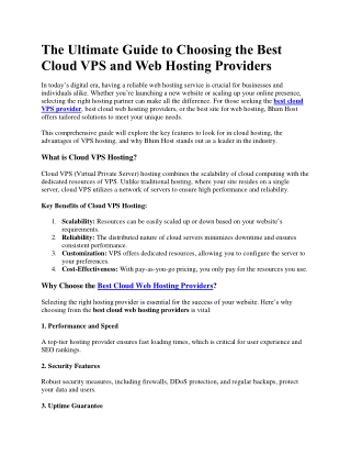 Choosing the Best Cloud VPS and Web Hosting Providers