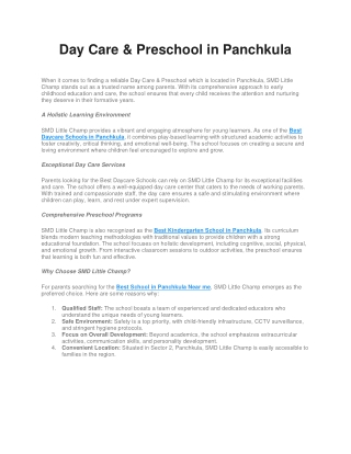 Day Care & Preschool in Panchkula