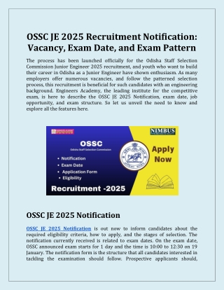 OSSC JE 2025 Recruitment Notification Vacancy, Exam Date, and Exam Pattern